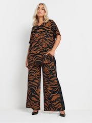 Yours Curve Black Zebra Print Side Stripe Trousers - Image 1 of 5