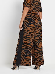 Yours Curve Black Zebra Print Side Stripe Trousers - Image 2 of 5