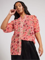 Yours Curve Pink London Dobby Crochet Pleated Blouse - Image 2 of 5