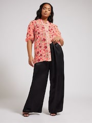 Yours Curve Pink London Dobby Crochet Pleated Blouse - Image 3 of 5