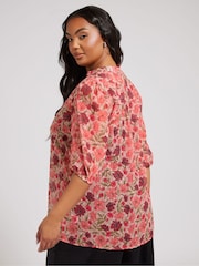 Yours Curve Pink London Dobby Crochet Pleated Blouse - Image 4 of 5