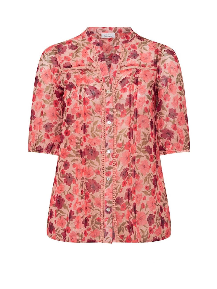 Yours Curve Pink London Dobby Crochet Pleated Blouse - Image 5 of 5