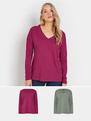 Rosa/gris - Pack de 2 camisetas de algodón 100 % con cuello en pico Sold de Long Tall Sally - Imagen 1 de 8