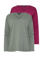 Rosa/gris - Pack de 2 camisetas de algodón 100 % con cuello en pico Sold de Long Tall Sally - Imagen 6 de 8