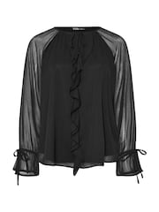 Yours Curve Black Ruffle Centre Front Tie Neck Blouse - Image 6 of 6