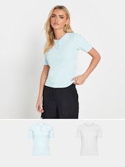 PixieGirl Petite Blue Short Sleeve Waffle Henley 100% Cotton Tops 2 Pack - Image 1 of 8