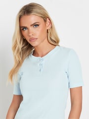 PixieGirl Petite Blue Short Sleeve Waffle Henley 100% Cotton Tops 2 Pack - Image 5 of 8