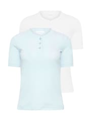 PixieGirl Petite Blue Short Sleeve Waffle Henley 100% Cotton Tops 2 Pack - Image 6 of 8