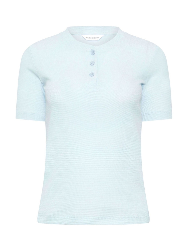PixieGirl Petite Blue Short Sleeve Waffle Henley 100% Cotton Tops 2 Pack - Image 7 of 8