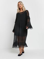 Yours Curve Black Ruffle Boho Dress - Image 1 of 5