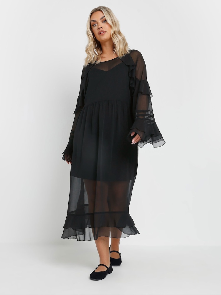 Yours Curve Black Ruffle Boho Dress - Image 1 of 5