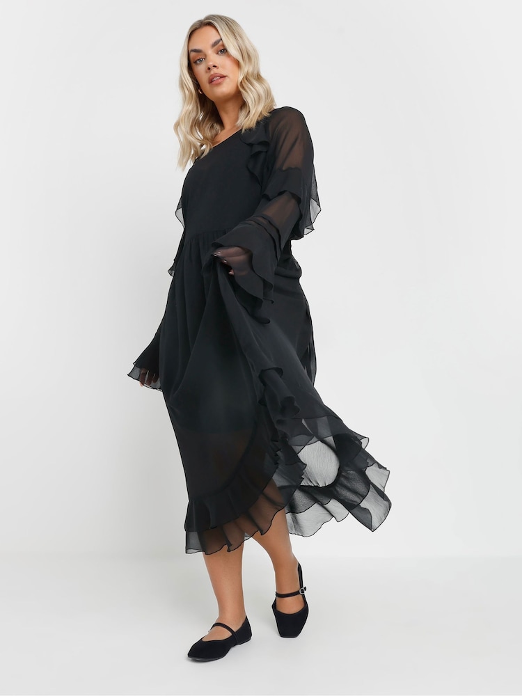 Yours Curve Black Ruffle Boho Dress - Image 2 of 5