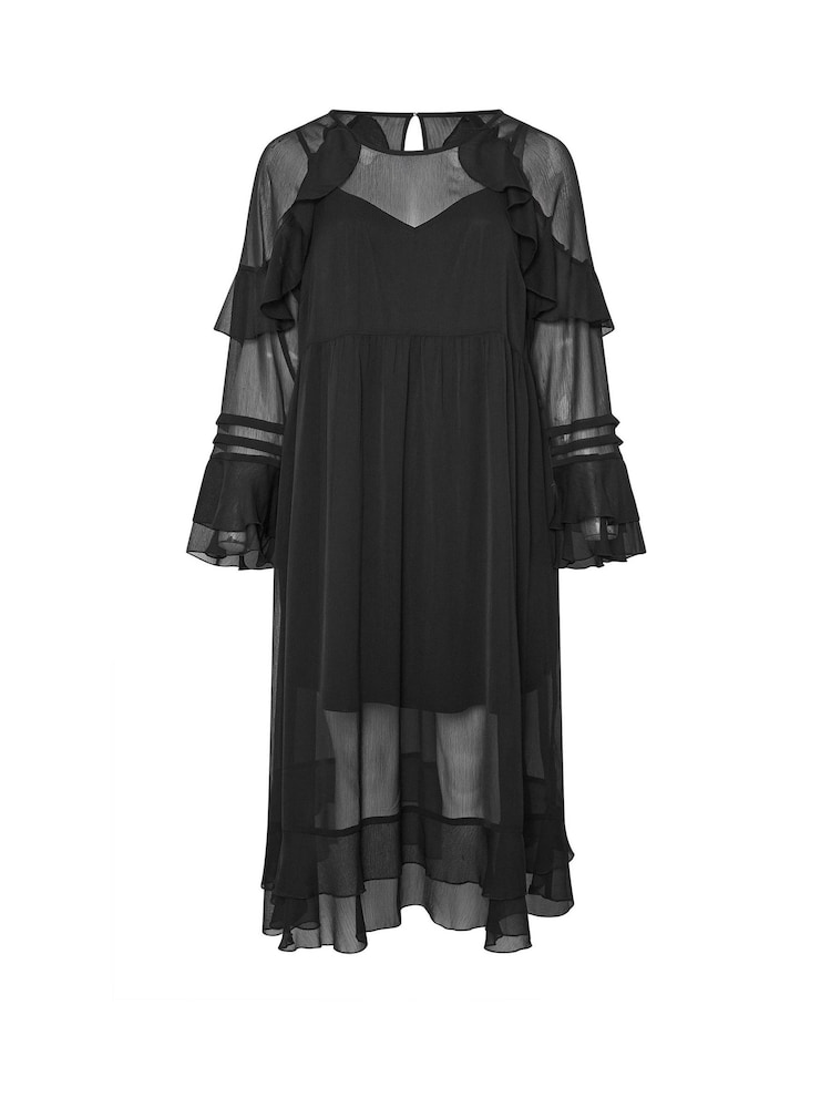 Yours Curve Black Ruffle Boho Dress - Image 5 of 5