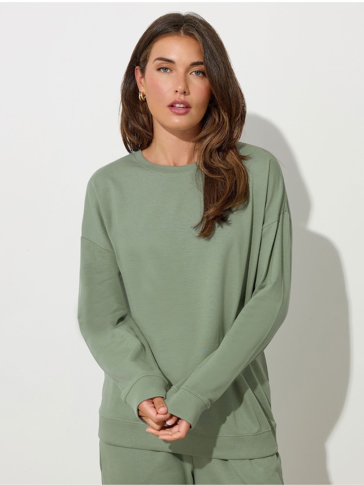 Long Tall Sally Green Crew Neck Sweatshirt - Image 1 of 5 Long Tall Sally Green Crew Neck Sweatshirt - Image 1 of 5