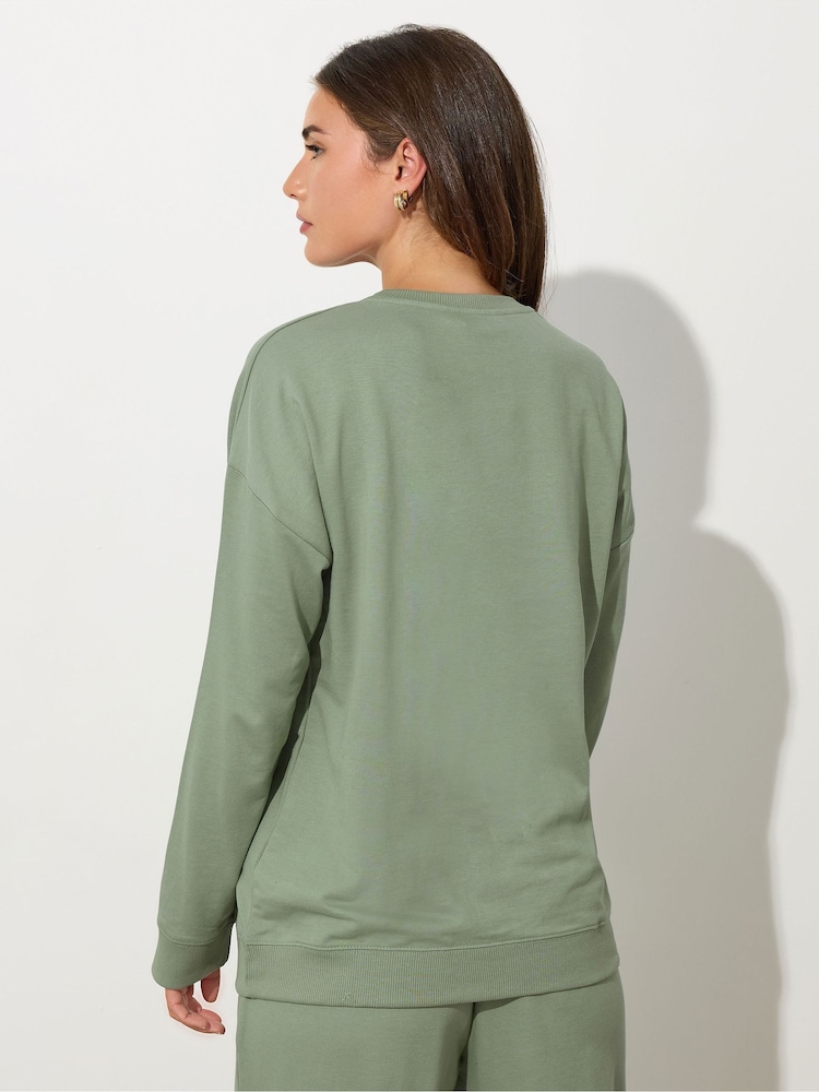 Long Tall Sally Green Crew Neck Sweatshirt - Image 2 of 5 Long Tall Sally Green Crew Neck Sweatshirt - Image 2 of 5