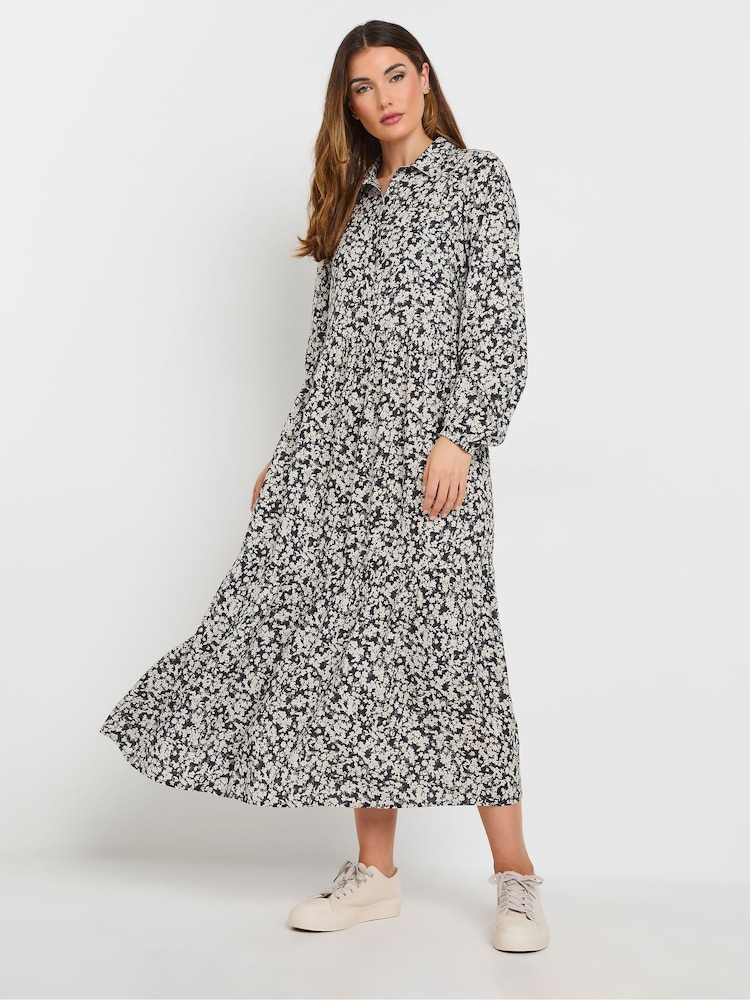 Long Tall Sally Black Ditsy Collar Tiered Smock Dress - Image 1 of 5