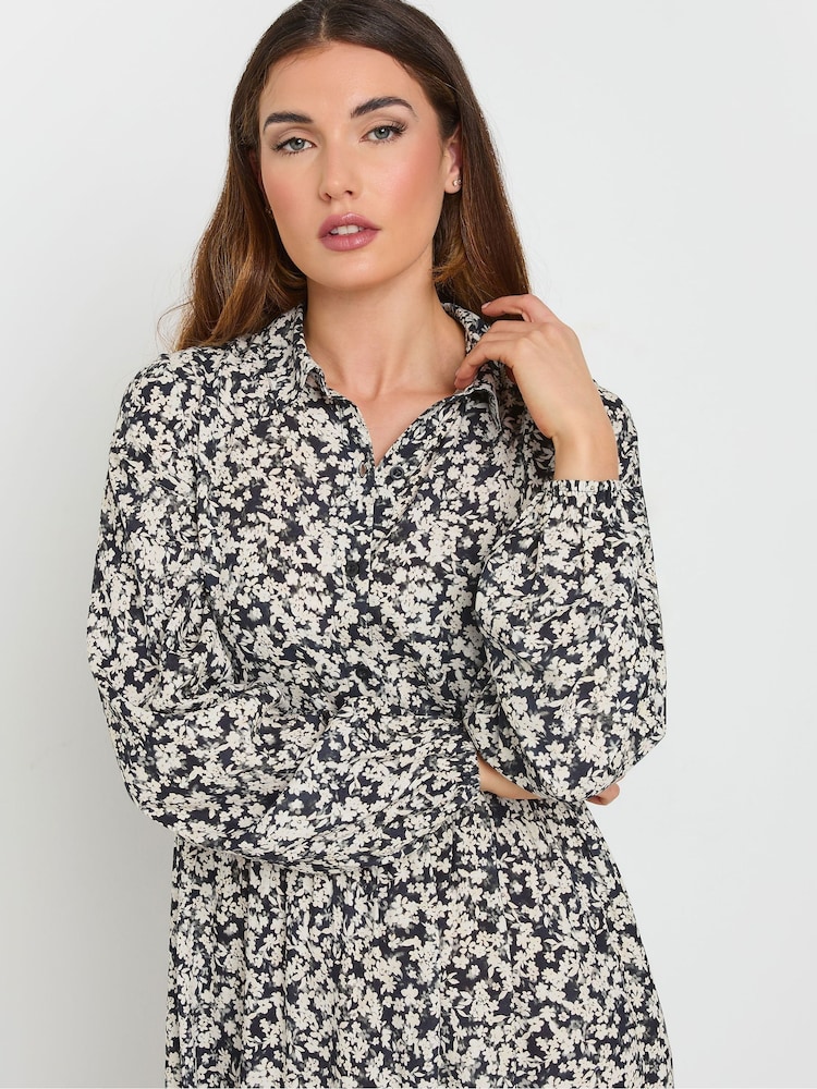 Long Tall Sally שמלת סמוק מדורגת בדוגמה צפופה עם צווארון - Image 4 of 5