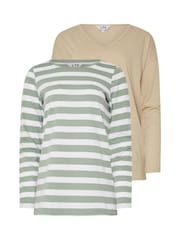 Long Tall Sally Green Sold V-Neck 100% Cotton T-Shirts 2 Pack - Image 5 of 6