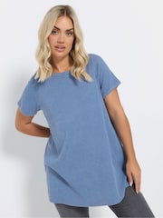 Yours Curve Blue Boat Neck Ribbed Swing T-Shirt - Image 1 of 5