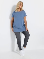 Yours Curve Blue Boat Neck Ribbed Swing T-Shirt - Image 2 of 5