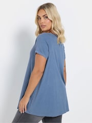 Yours Curve Blue Boat Neck Ribbed Swing T-Shirt - Image 3 of 5