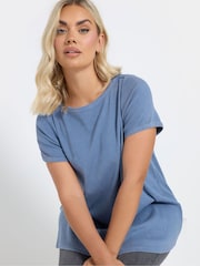 Yours Curve Blue Boat Neck Ribbed Swing T-Shirt - Image 4 of 5