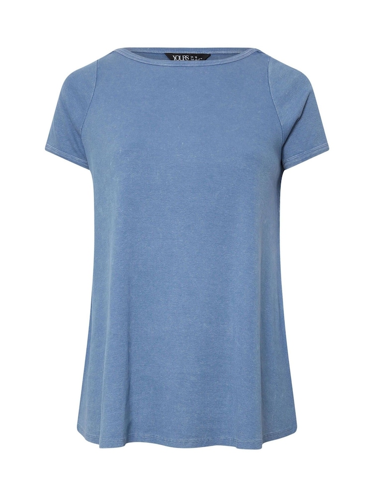 Yours Curve Blue Boat Neck Ribbed Swing T-Shirt - Image 5 of 5