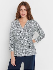M&Co Blue 3/4 Sleeve Wrap Top - Image 1 of 5