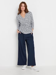 M&Co Blue 3/4 Sleeve Wrap Top - Image 2 of 5