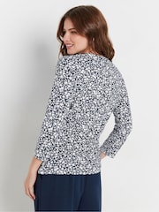 M&Co Blue 3/4 Sleeve Wrap Top - Image 3 of 5