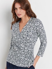 M&Co Blue 3/4 Sleeve Wrap Top - Image 4 of 5