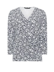 M&Co Blue 3/4 Sleeve Wrap Top - Image 5 of 5