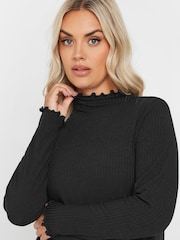 Yours Curve Black Lettuce Edge Tunic Dress - Image 4 of 5