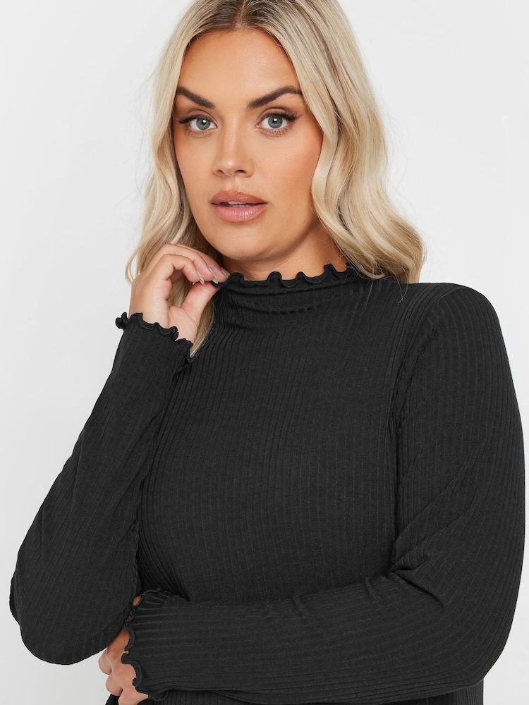 Yours Curve Black Lettuce Edge Tunic Dress - Image 4 of 5