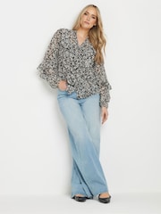 Long Tall Sally Black Ditsy Frilled Chiffon Shirt - Image 1 of 4