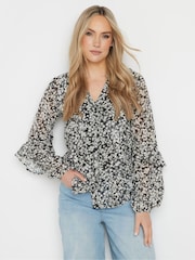 Long Tall Sally Black Ditsy Frilled Chiffon Shirt - Image 3 of 4