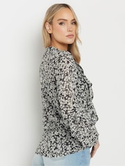 Long Tall Sally Black Ditsy Frilled Chiffon Shirt - Image 4 of 4