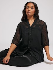 Yours Curve Black London Dobby Crochet Pleated Blouse - Image 1 of 6