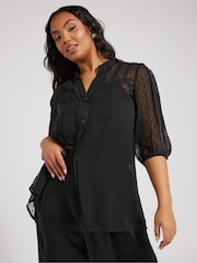 Yours Curve Black London Dobby Crochet Pleated Blouse - Image 2 of 6