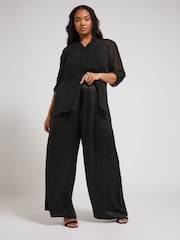 Yours Curve Black London Dobby Crochet Pleated Blouse - Image 3 of 6