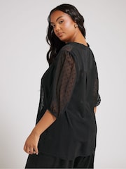 Yours Curve Black London Dobby Crochet Pleated Blouse - Image 4 of 6