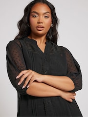Yours Curve Black London Dobby Crochet Pleated Blouse - Image 5 of 6