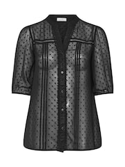 Yours Curve Black London Dobby Crochet Pleated Blouse - Image 6 of 6