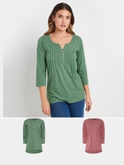 Rosa - Long Tall Sally Pintuck Henley 100% Cotton Tops 2 Pack - Imagen 1 de 3