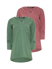 Rosa - Long Tall Sally Pintuck Henley 100% Cotton Tops 2 Pack - Imagen 2 de 3