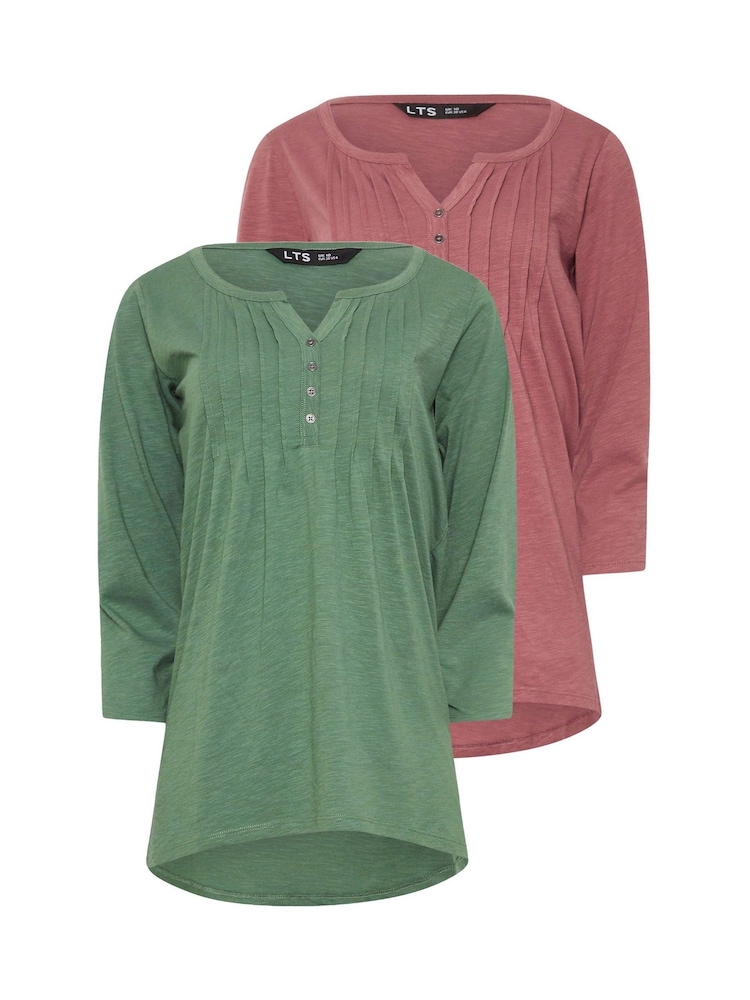 Rosa - Long Tall Sally Pintuck Henley 100% Cotton Tops 2 Pack - Imagen 2 de 3