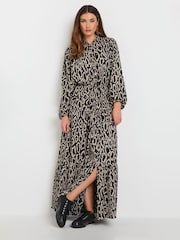 Long Tall Sally Black Leopard Print Long Sleeve Belted Dress - Image 1 of 6
