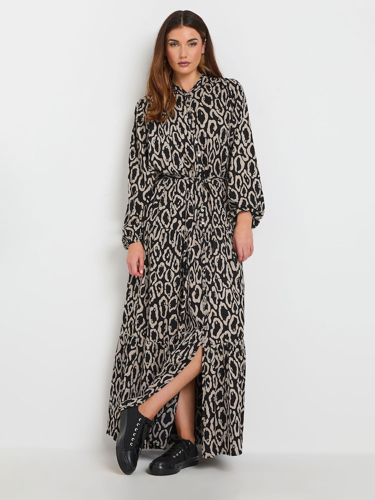 Long Tall Sally Black Leopard Print Long Sleeve Belted Dress - Image 1 of 6