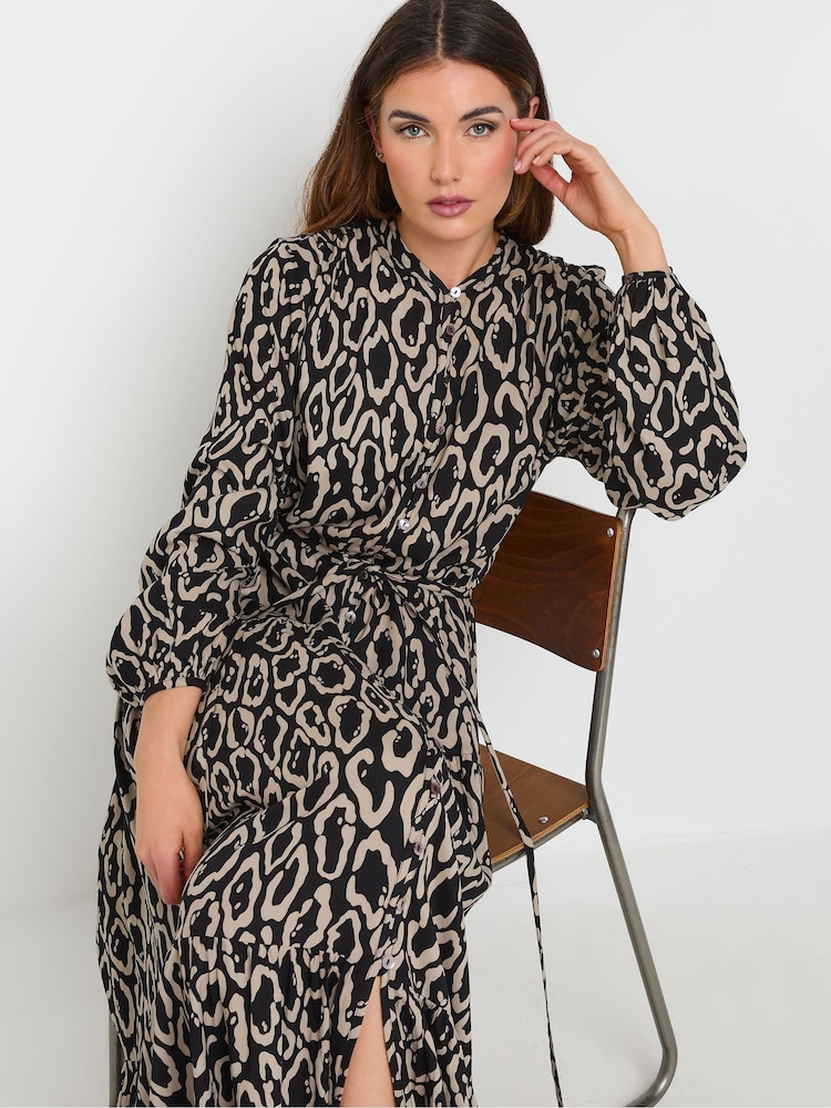 Long Tall Sally Black Leopard Print Long Sleeve Belted Dress - Image 4 of 6