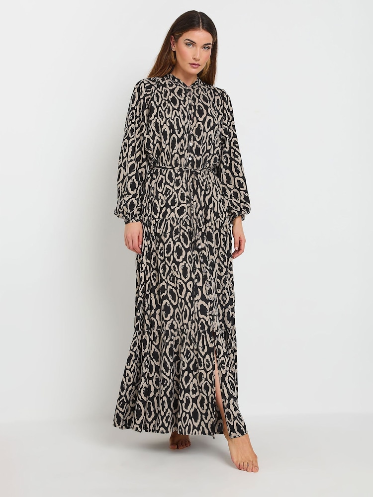 Long Tall Sally Black Leopard Print Long Sleeve Belted Dress - Image 5 of 6